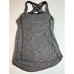 Lululemon Workout Tank Top‎ Sz 4 Gray Heathered Built In Bra Crisscross Back